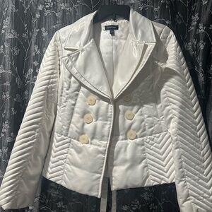 bebe Ivory Satin Quilted Puffer Coat